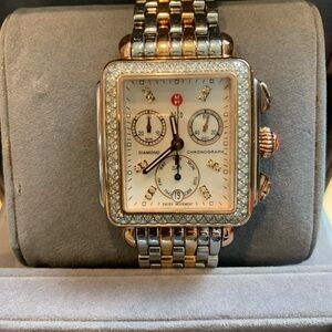 Michele Deco Rose Gold and Silver two tone Chronograph Watch